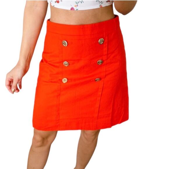 J.Crew Orange With Gold Nautical Buttons Linen Blend Skirt Size 6 - Picture 1 of 9